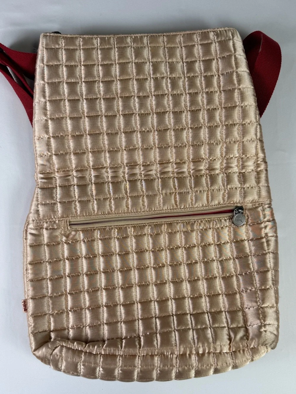 Vintage Puma Quilted Crossbody Bag in Champagne with Red Strap- Classic Puma